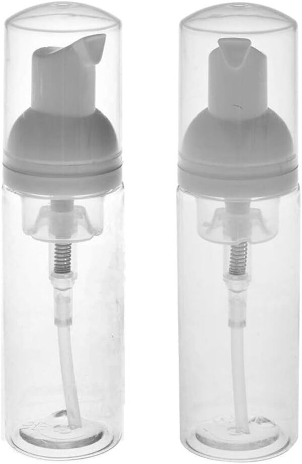 RAYNAG 2 Pack Foam Pump Bottles Foamer Bottle Mini Travel Size Soap Dispenser Mini Clear Bottles Plastic Pump Bottle, 50 ml/1.7 oz