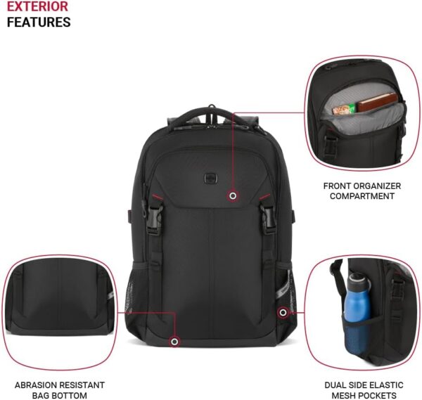 SwissGear Civic Pro Laptop Backpack, Black, 18”x13.25”x7” - Image 3