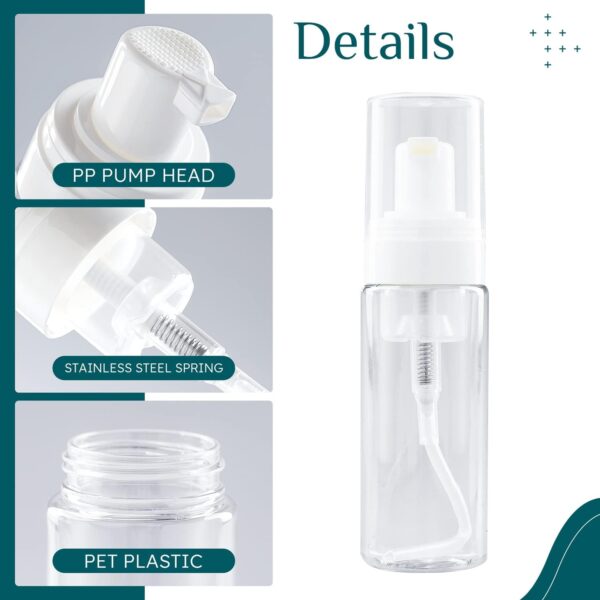 RAYNAG 2 Pack Foam Pump Bottles Foamer Bottle Mini Travel Size Soap Dispenser Mini Clear Bottles Plastic Pump Bottle, 50 ml/1.7 oz - Image 4