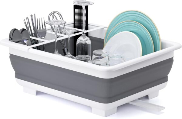 THANSTAR Collapsible Dish Drying Rack Portable Dinnerware Drainer Organizer for Kitchen RV Campers Travel Trailer Space Saving Kitchen Storage Tray