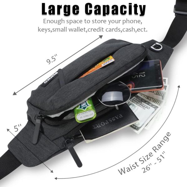 SINNO Large Crossbody Fanny Pack for Women Men Belt Bag With 4-Zipper Pockets for Travel Running Hiking Workout Dog Walking Outdoors Sport Fishing Waist Pack Bag Carrying All Phones - Image 4