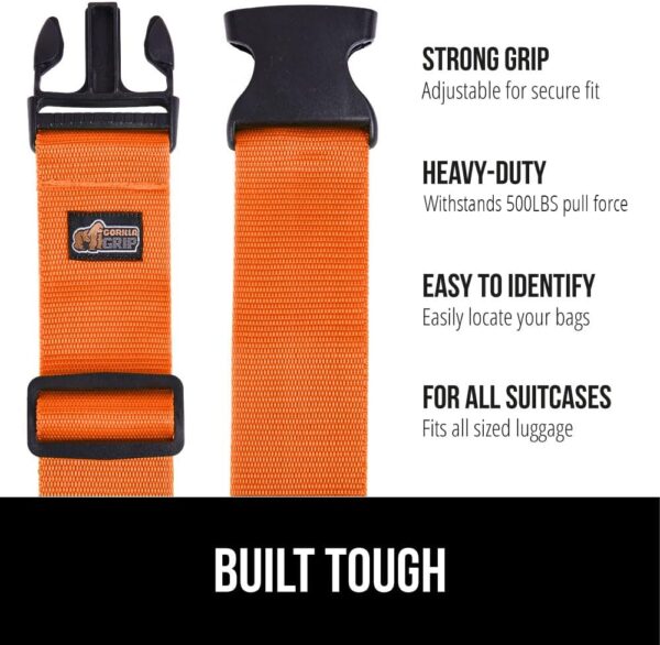 Gorilla Grip Heavy Duty 2 Pack Adjustable Luggage Straps for Suitcases, Easy to Identify Travel Belt Connector Holds Suitcase Together, Extends Life of Bag, Strap Connects Two Bags, Accessories Orange - Image 2