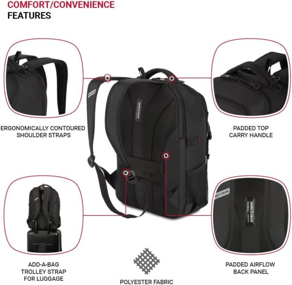 SwissGear Civic Pro Laptop Backpack, Black, 18”x13.25”x7” - Image 2