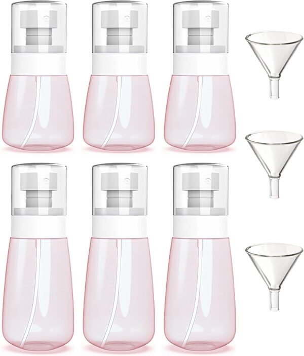 6 Pack Small Spray Bottles Travel Size 3 Pack 1oz/30ml and 3 Pack 2oz/60ml with 3pcs Funnels, Empty Travel Spray Bottle, Fine Mist Mini Plastic Spray Bottles, Refillable Spray Bottles - Pink