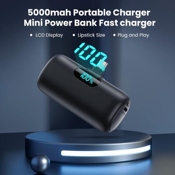 Mini Portable Charger 5000mAh Power Bank,15W PD USB C Cell Phone Portable Power, LCD Display Battery Pack Compatible With iPhone 15/15 Plus/15 Pro/15 Pro Max/Android/Samsung/Moto/LG (Type-C Only) - Image 6