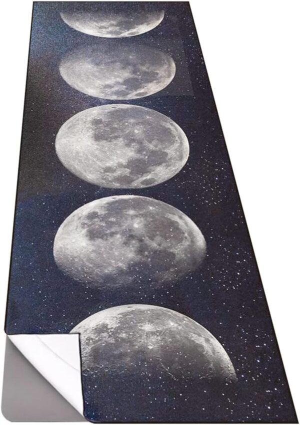 QiyI Large Yoga Mat Towel with Corner Pockets, Non Slip Sweat Absorbent Hot Yoga Towels, Soft Yoga Blankets with Travel Bag, Skidless Mat Cover for Workout, Gym, Fitness - 74"x26", Moon Phases