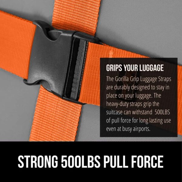 Gorilla Grip Heavy Duty 2 Pack Adjustable Luggage Straps for Suitcases, Easy to Identify Travel Belt Connector Holds Suitcase Together, Extends Life of Bag, Strap Connects Two Bags, Accessories Orange - Image 3