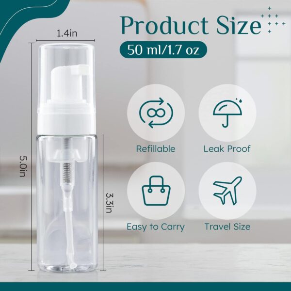 RAYNAG 2 Pack Foam Pump Bottles Foamer Bottle Mini Travel Size Soap Dispenser Mini Clear Bottles Plastic Pump Bottle, 50 ml/1.7 oz - Image 3