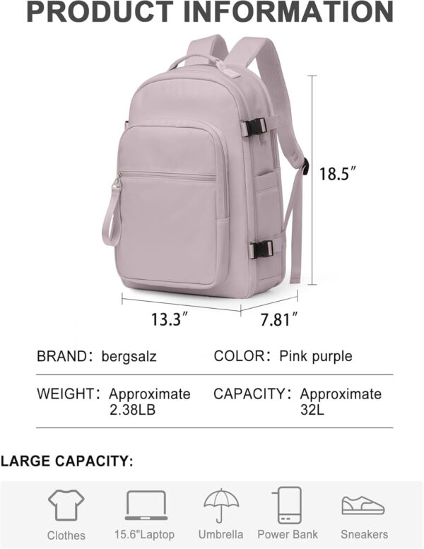 Travel Backpack For Women Men Carry On Backpack For Traveling On Airplane Travel Essentials Hiking Waterproof Laptop Backpack With Shoe Compartment Gym Work College Backpack For Travel Bag Pink Purple - Image 2