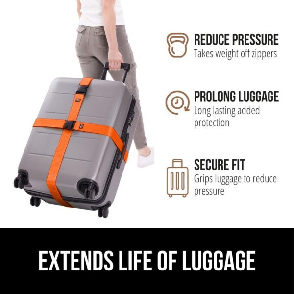 Gorilla Grip Heavy Duty 2 Pack Adjustable Luggage Straps for Suitcases, Easy to Identify Travel Belt Connector Holds Suitcase Together, Extends Life of Bag, Strap Connects Two Bags, Accessories Orange - Image 5