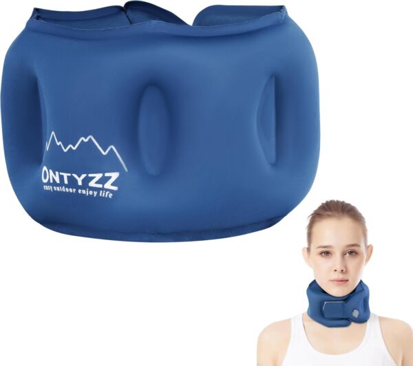 ONTYZZ Blue Inflatable Travel Pillow 360° Head Support Aircraft Neck Pillow Skin-Friendly Fabrics Relief Prevent Snoring of Cervical Spine Pressure for Camping Airplane Office Home Travel