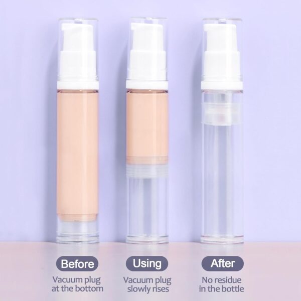 3pcs Empty Airless Pump Bottles Refillable Clear Travel Lotion Compact Vacuum Press Pump Bottle Cream Cosmetic Container for DIY Foundation, Gel, Lotion, Moisturiser - 10ml - Image 4