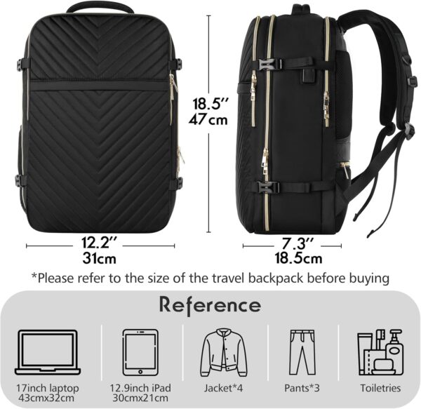 MOMUVO Carry On Backpack for Women,Flight Approved Large Travel Laptop Backpack Water Resistant Luggage Travel Bag for Weekender Business, Black-1 - Image 3