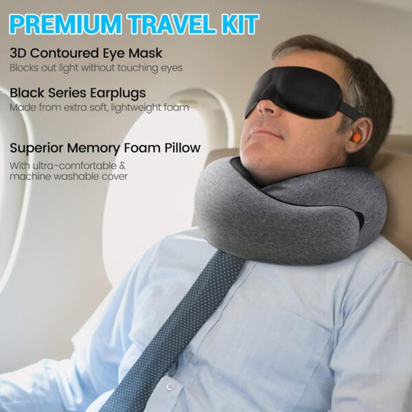 SFXULIX Travel Pillow,Travel Neck Pillow, Memory Foam Neck Pillow Airplane, 360°Travel Pillows for Airplanes, Airplane Pillow, Soft Airplane Neck Pillow Stowable U-Shaped Pillow (Gray) - Image 2