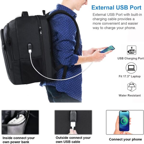 Extra Large Backpack for Men, Travel Laptop Backpack 17.3 Inch Anti Theft Water Resistant Business Backpack Carry On Backpack with USB Charging Port, TSA Big Backpack Durable Daypack Laptop Bag,Black - Image 3