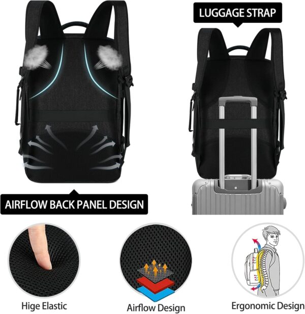 Travel Backpack for Men Women 17 Inch Flight Approved Carry on Backpack Waterproof Large 40L Luggage Daypack Business College Weekender Overnight Laptop Backpack with 3 Packing Cubes, Black - Image 7