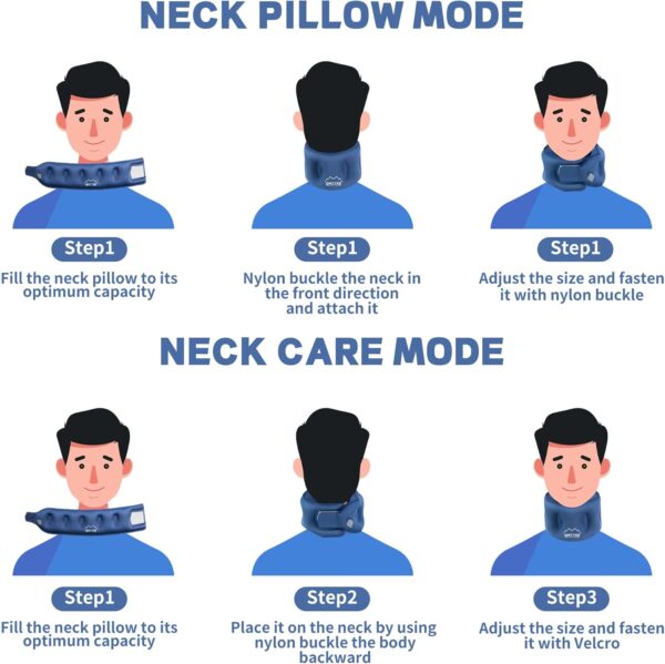 ONTYZZ Blue Inflatable Travel Pillow 360° Head Support Aircraft Neck Pillow Skin-Friendly Fabrics Relief Prevent Snoring of Cervical Spine Pressure for Camping Airplane Office Home Travel - Image 5