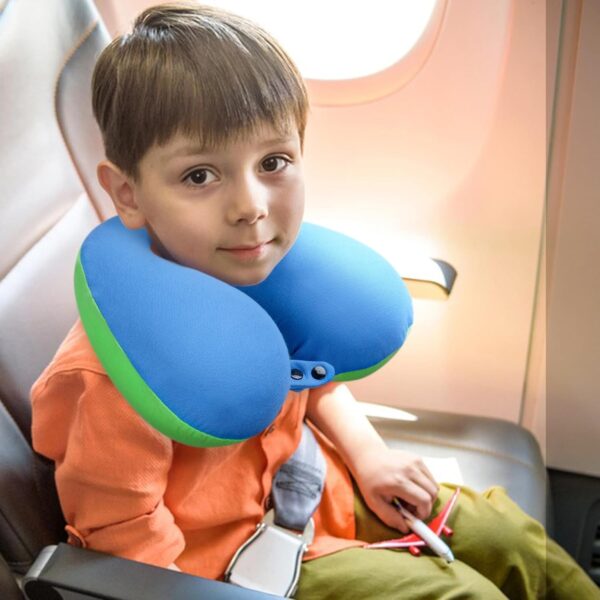 COOLBEBE Kids Chin Supporting Travel Neck Pillow,Softly Double Support Neck Pillow for Car & Airplane, Traveling Gifts for Toddler & Children(1, Bluish Green) - Image 8