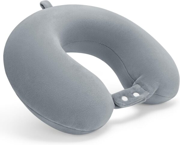 Travel Neck Pillow Airplane, Soft Memory Foam Support Head Neck Chin, with Removale Cover and Adjustable Snap Button, Comfortable Sleeping in Plane Car Train Traveling Office, Light Grey