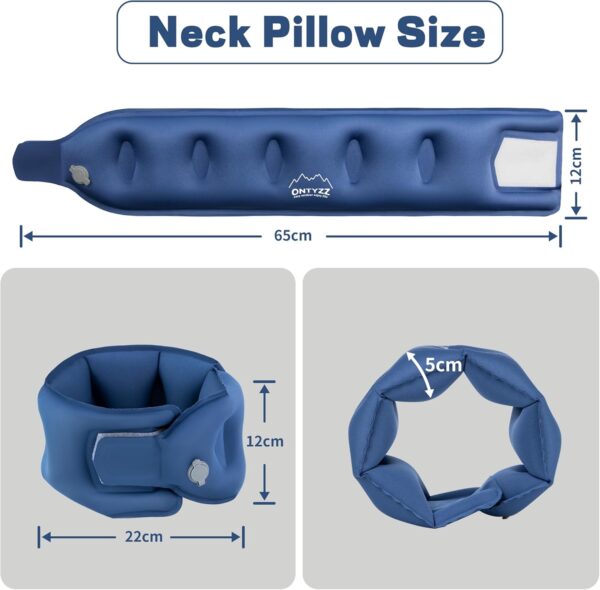 ONTYZZ Blue Inflatable Travel Pillow 360° Head Support Aircraft Neck Pillow Skin-Friendly Fabrics Relief Prevent Snoring of Cervical Spine Pressure for Camping Airplane Office Home Travel - Image 2