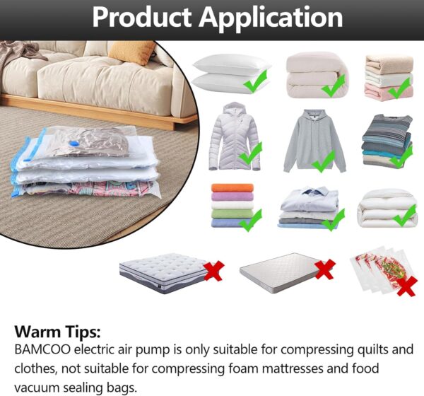 Electric Pump for Vacuum Storage Bags Travel Vacuum Pump for Various Vacuum Seal Bags Portable Vacpack Air Pump for Compression Clothing Blanket Luggage White(Storage Bag Not Included) - Image 6