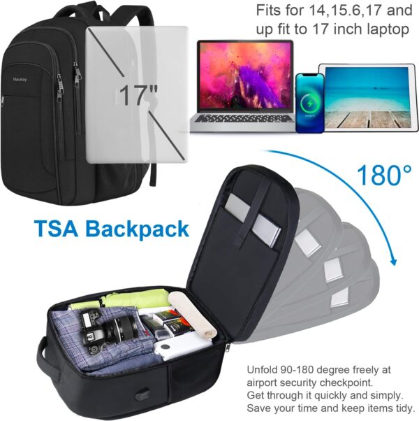 Extra Large Backpack for Men, Travel Laptop Backpack 17.3 Inch Anti Theft Water Resistant Business Backpack Carry On Backpack with USB Charging Port, TSA Big Backpack Durable Daypack Laptop Bag,Black - Image 4