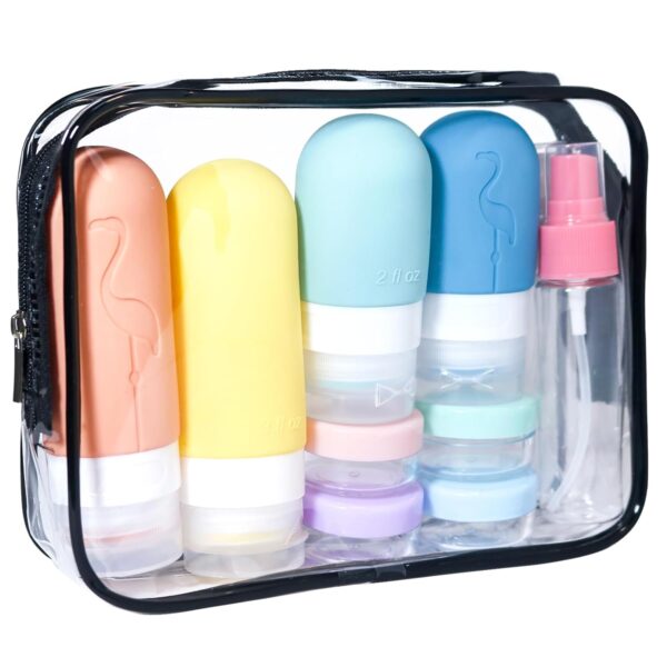 17Pcs Travel Bottles Set,TSA Approved Travel SizeToiletries Leak Proof Silicone Squeezable Containers for Shampoo,Conditioner,Lotion Etc,Easy Dispensing Travel Size Accessories Essentials Kit