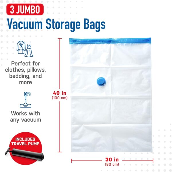 Spacesaver Vacuum Storage Bags (Jumbo 3 Pack) Save 80% on Clothes Storage Space - Vacuum Sealer Bags for Comforters, Blankets, Bedding, Clothing - Compression Seal for Closet Storage. Pump for Travel. - Image 3