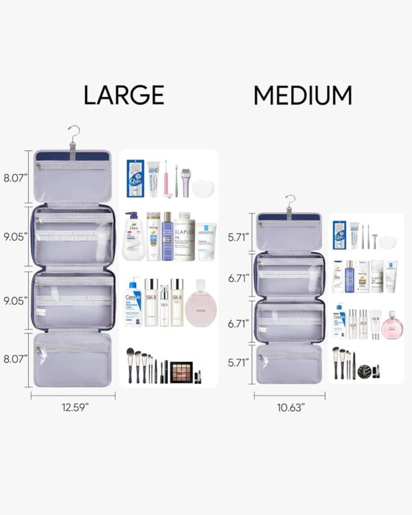 OlarHike Travel Toiletry Hanging Bag Leather Bags, Makeup, Toiletries, Jewelry, Travel Essentials 3 in 1 Packing Organizers, Cosmetic Full-Sized Container, Large Capacity for Women Blue - Image 5