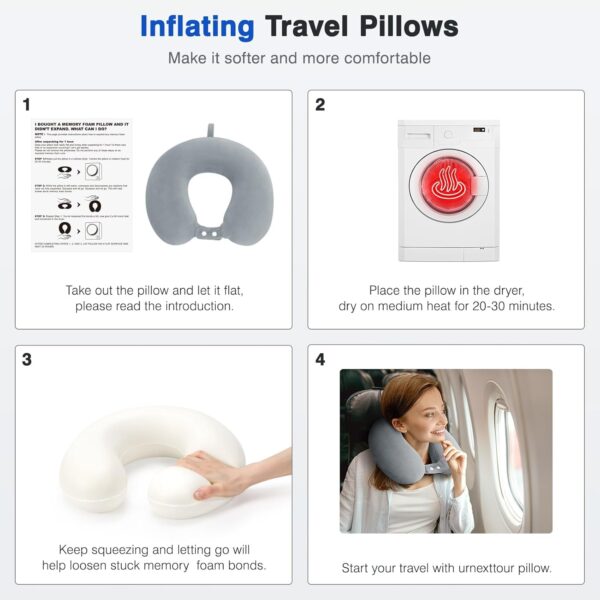 Travel Neck Pillow Airplane, Soft Memory Foam Support Head Neck Chin, with Removale Cover and Adjustable Snap Button, Comfortable Sleeping in Plane Car Train Traveling Office, Light Grey - Image 7