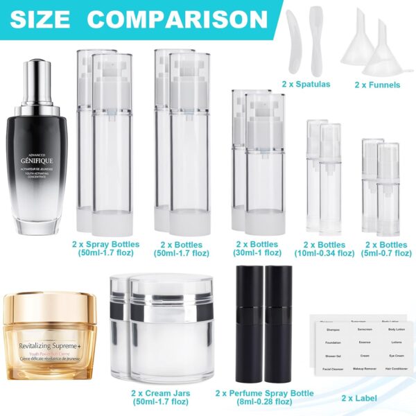 20 Pack Airless Pump Jar & Atomizer Perfume Spray Bottles Set, Leak Proof, Travel Cosmetic Containers for Shampoo Conditioner Lotion, Body wash, Cream, Toiletries, Essential Oil - Image 3