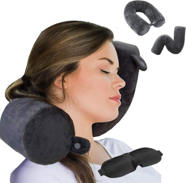 Twist Memory Foam Travel Pillow Neck,Chin,Shoulder,Lumbar and Leg Support for Adult Airplane Traveling,Bus,Train and Office (Black)