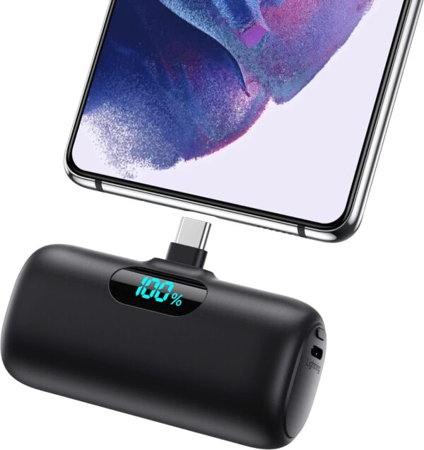 Mini Portable Charger 5000mAh Power Bank,15W PD USB C Cell Phone Portable Power, LCD Display Battery Pack Compatible With iPhone 15/15 Plus/15 Pro/15 Pro Max/Android/Samsung/Moto/LG (Type-C Only)