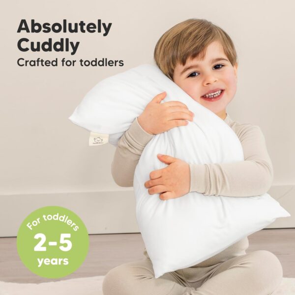 Toddler Pillow with Pillowcase - 13x18 My Little Cuddly Pillow, Viscose Derived From Bamboo Nursery Toddler Pillows for Sleeping,Kids Pillow,Small Travel Pillows,Mini Toddler Bed Pillow (Soft White) - Image 2