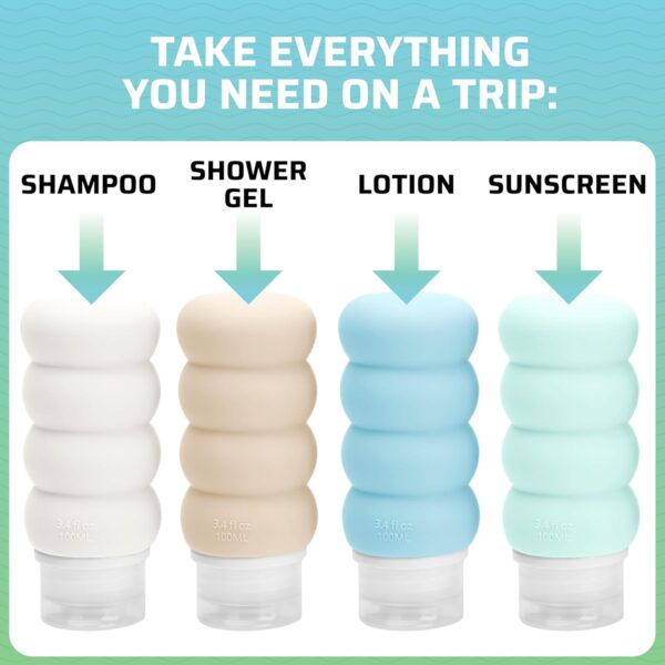 Travel Bottles for Toiletries, TSA Approved Travel Size Containers BPA Free Leak Proof Refillable Liquid Silicone Squeezable Travel Accessory for Shampoo Conditioner with clear bag - 4 Pack, 3.4 oz - Image 7