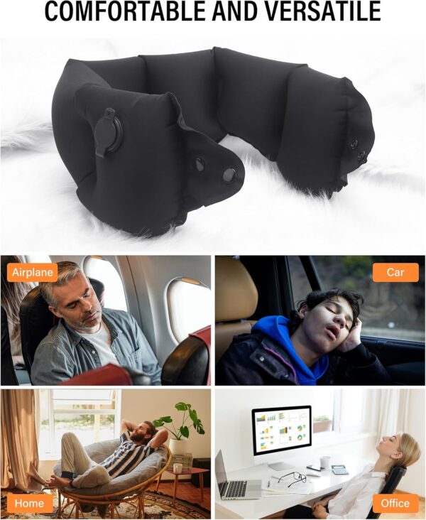 Estefanlo Travel Pillow for Airplane, Comfortable and Infaltable Neck Pillow for Travel with Portable Drawstring Bag, Lightweight Inflatable Plane Pillow for Sleeping (Black) - Image 4