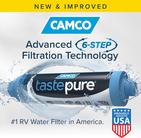 Camco TastePURE RV Water Filter - New & Advanced RV Inline Water Filter with Flexible Hose Protector - GAC & KDF Water Filter - Made in USA - Camping Essentials for Fresh Drinking Water (40043) - Image 2