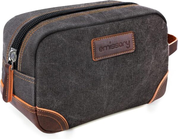 emissary Travel Toiletry Bag for Men, Leather and Canvas Toiletry Bags, Dopp Kit for Men, Travel Bathroom Bag Men's Shaving Kit, Travel Kit Small Bag for Men, Shaving Bag for Travel Accessories (Gray)