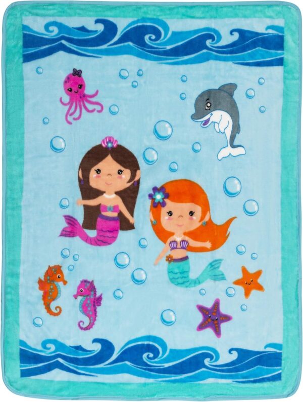 EVERYDAY KIDS Toddler Throw Blanket - 30" by 40" - Mermaids Undersea Adventure - Super Soft, Plush, Warm and Comfortable