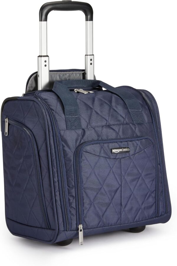 Amazon Basics Underseat Carry-On Rolling Travel Luggage Bag, 14 Inches, Navy Blue Quilted