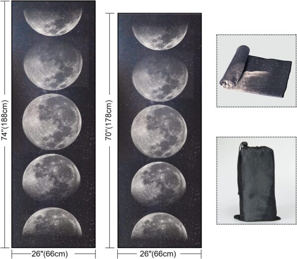 QiyI Large Yoga Mat Towel with Corner Pockets, Non Slip Sweat Absorbent Hot Yoga Towels, Soft Yoga Blankets with Travel Bag, Skidless Mat Cover for Workout, Gym, Fitness - 74"x26", Moon Phases - Image 7