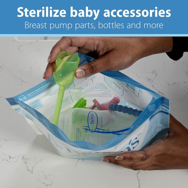 Dr. Brown's Microwave Steam Sterilizer Bags for Baby Bottles, Pacifiers, Pump Parts and Accessories, Travel Baby Bottle Sterilizer, 30 Uses per Bag, 5 Count (Pack of 1) - Image 5