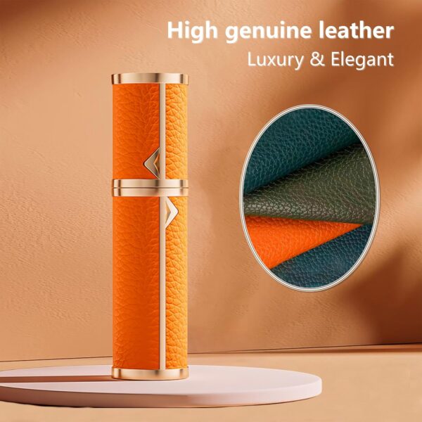 Perfume Travel Refillable Bottle Cologne Portable Atomizer Genuine Leather Fragrance Scent Sprayer Pump Fill from Bottom Mini Pocket Size 5ml for Travel Essentials & Best Gift (Orange) - Image 3