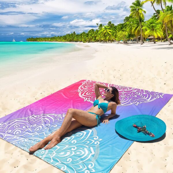 Beach Blanket Waterproof Sandproof Extra Large Beach Mat 79" X 83"/120"x108"for 1-8 Adults Quick Drying Durable Outdoor Picnic Mat for Beach Travel Camping Hiking - Image 4