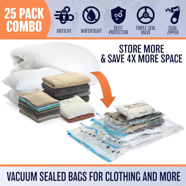 ClearSpace Vacuum Storage Bags, Space Saver Bags – 25 Combo Vacuum Seal Bags for Clothing, Blanket Storage, Clothes Storage – Vacuum Sealer Bags, Storage Bags or Travel Bags, Hand Pump Included - Image 3