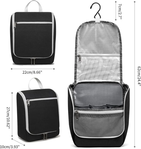 Della Gao Black Water Repellent Polyester Hanging Toiletry Bag for Travel - Image 3