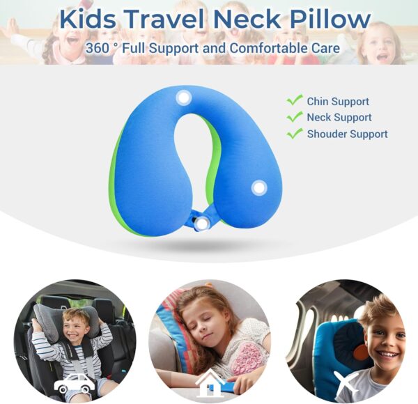 COOLBEBE Kids Chin Supporting Travel Neck Pillow,Softly Double Support Neck Pillow for Car & Airplane, Traveling Gifts for Toddler & Children(1, Bluish Green) - Image 2