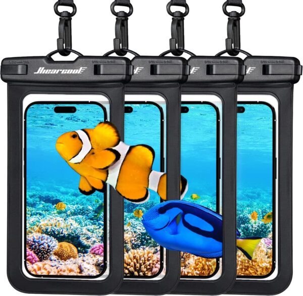 Hiearcool Waterproof Pouch for iPhone, Waterproof Phone Bag Travel Essentials Cruise Accessories Must Haves-4Pack Black