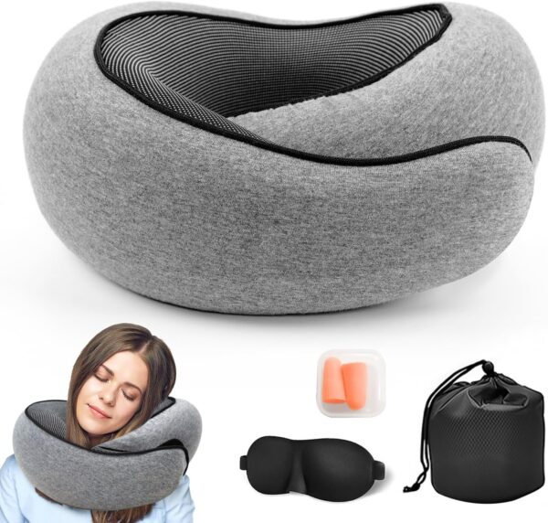 Neck Pillow, 2024 New Neck Pillow, Memory Cotton Neck Pillow, Can Store U-Shaped Pillow, Suitable for Airplanes, Cars, Offices, Upright Sleeping Neck Pillow (Gray)