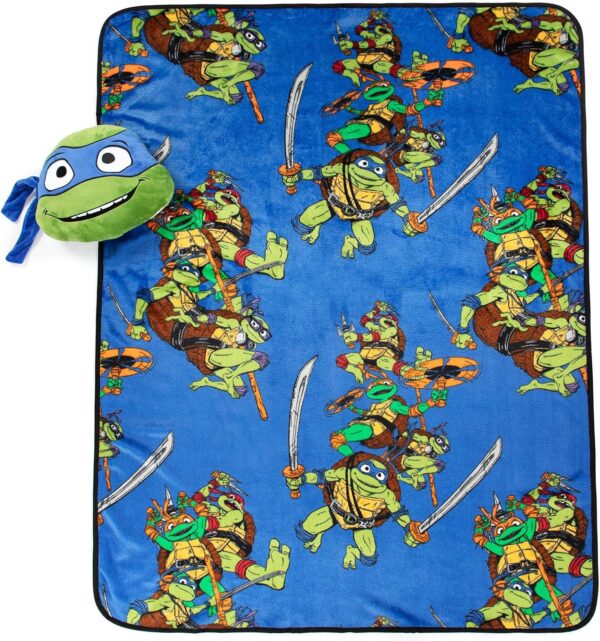 Jay Franco Nickelodeon Teenage Mutant Ninja Turtles Mutant Mayhem Leonardo Nogginz Set - 40 x 50 Inch Blanket & Plush Pillow Set, Kids Super Soft 2 Piece Set